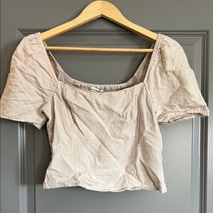 Abercrombie & Fitch Beige Puff Sleeve Crop Top
